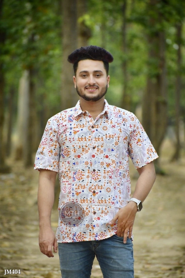 Floral Shirt For Men - White, XL