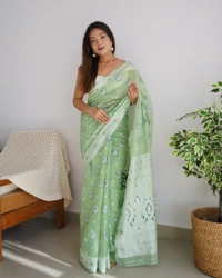 New Soft Feel Georgette Woven Temple Jari Border - Sundown