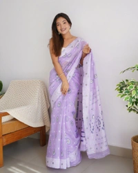New Soft Feel Georgette Woven Temple Jari Border - Sundown