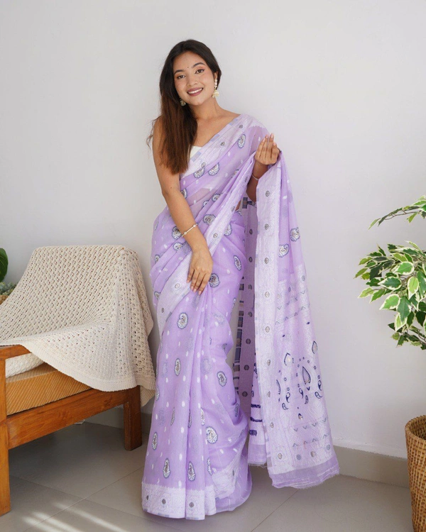 New Soft Feel Georgette Woven Temple Jari Border - Sundown