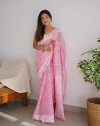 New Soft Feel Georgette Woven Temple Jari Border - Sundown