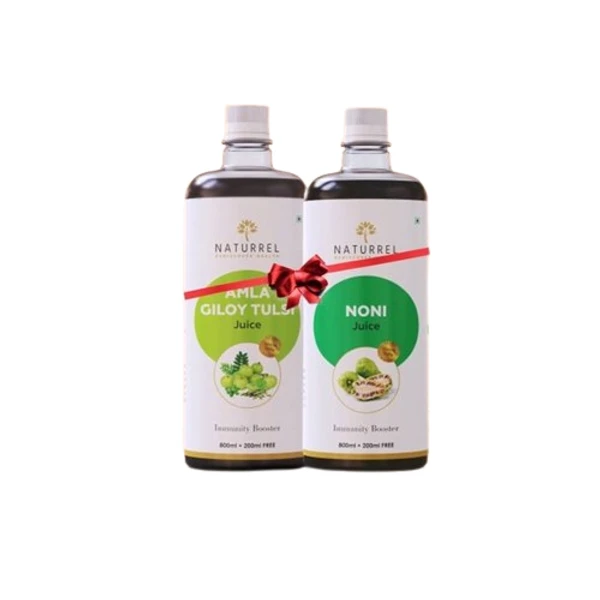 Naturrel Amla Giloy Tulsi And Noni Juice| Stamina Booster and Resistance from infections | Body Detoxifies Supplement | Supports Digestion | Natural Blood Purifier | 2L - Pack of 2 - 1L+1L  =2 Liter