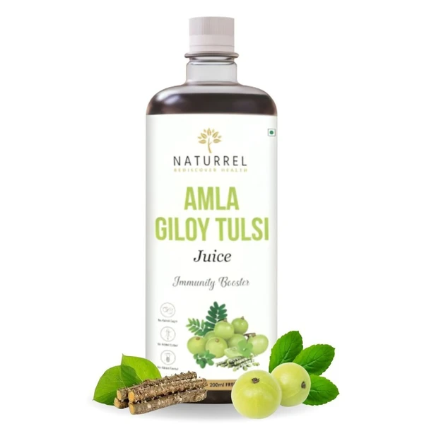 Naturrel NATURREL Amla, Giloy & Tulsi (3-in-1) Juice - 1L | Immunity Booster | Rich in Vitamin C | Ayurvedic Detox | 100% Pure & Natural Juice | Pack of 1 - 1 Litre (Pack Of 1), 24 Months