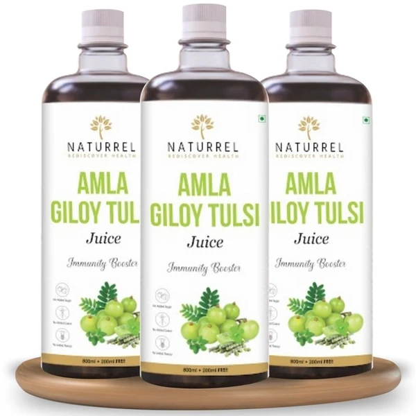 Naturrel NATURREL Amla, Giloy & Tulsi (3-in-1) Juice - 3L | Immunity Booster | Rich in Vitamin C | Ayurvedic Detox | 100% Pure & Natural Juice | Pack of 3 - 3 Liter (Pack of 3), 24 Months