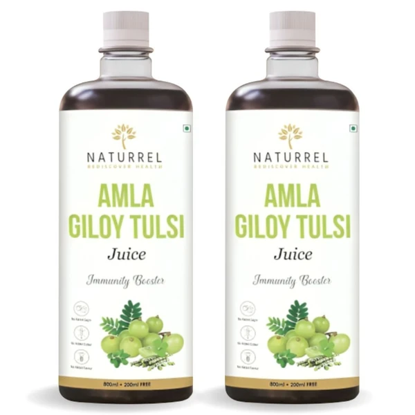 Naturrel NATURREL Amla, Giloy & Tulsi (3-in-1) Juice - 2L | Immunity Booster | Rich in Vitamin C | Ayurvedic Detox | 100% Pure & Natural Juice | Pack of 2 - 2 Litre (Pack Of 2), 24 Months