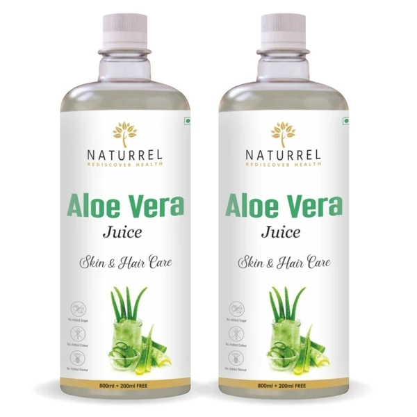 Naturrel NATURREL Aloevera Juice - 2L | Rejuvenates Skin & Hair| Made With Cold Pressed | Immunity Boosting | 100% Pure & Natural Juice | Pack of 2 - 2 Litre (Pack Of 2), 18 Months