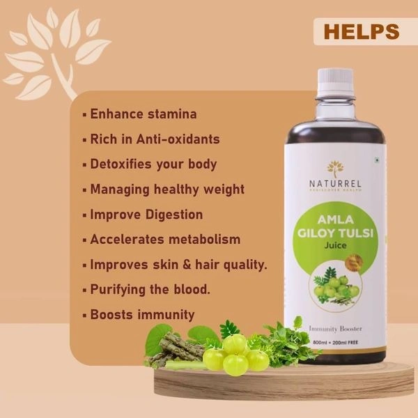 Naturrel Amla Giloy Tulsi And Noni Juice| Stamina Booster and Resistance from infections | Body Detoxifies Supplement | Supports Digestion | Natural Blood Purifier | 2L - Pack of 2 - 1L+1L  =2 Liter