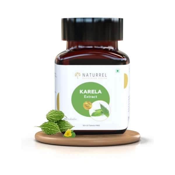 Naturrel NATURREL Karela Tablet - 60 Tablets | Manages Blood Sugar Levels | Improved Metabolism | 100% Pure & Natural Tablets| Pack of 1 - 60 Tablets (Pack Of 1), 24 Months