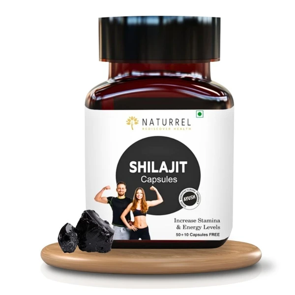 Naturrel NATURREL Shilajit Capsule - 60 Capsules | Enhances Energy & Immunity | Promotes Metabolism | 100% Pure & Natural Tablets| Pack of 1 - 60 Capsules, 24 Months