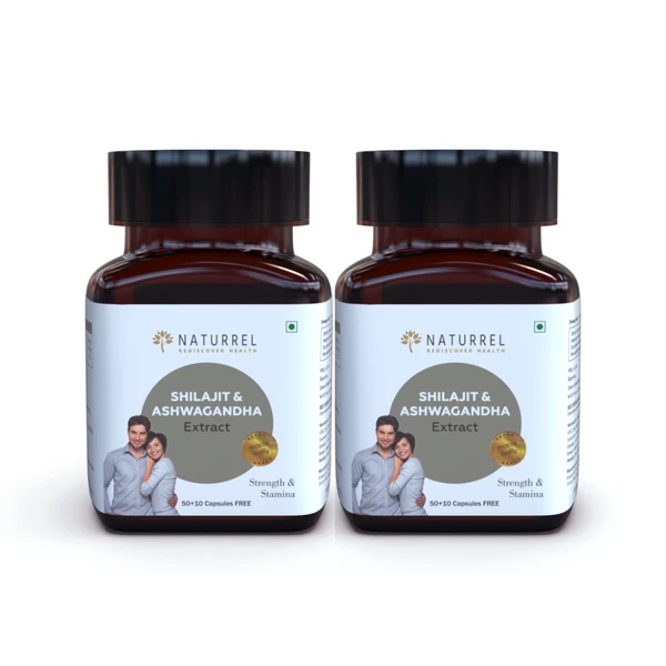 Naturrel NATURREL Ashwagandha & Shilajit - 120 Tablets | Improve Strength & Stamina | Helps in Stress | 100% Pure & Natural Tablets| Pack of 2 - 120 Tablets (Pack Of 2), 24 Months