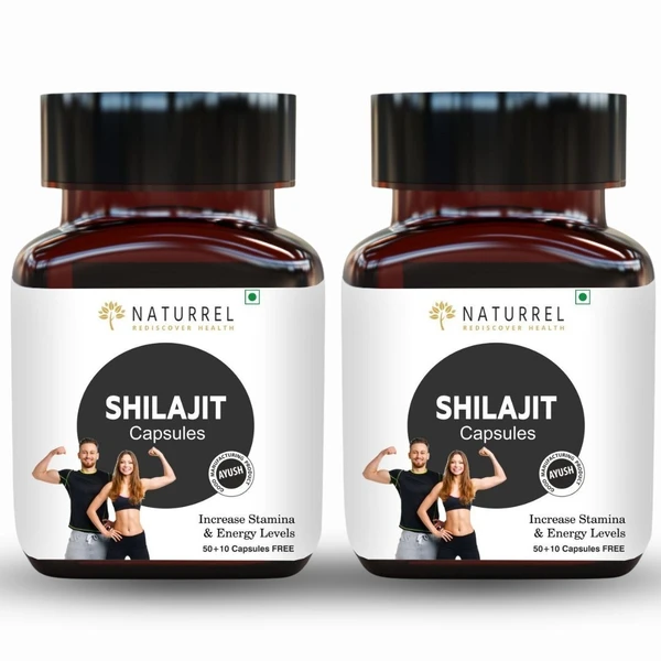 Naturrel NATURREL Shilajit Capsule - 120 Capsules | Enhances Energy & Immunity | Promotes Metabolism | 100% Pure & Natural Tablets| Pack of 2 - 120 Capsules, 24 Month