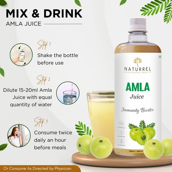Naturrel NATURREL Amla Juice - 3L | Rich Source of Vitamin C | Suitable for Healthy Hair & Skin | Made With Cold Pressed | 100% Pure & Natural Juice | Pack of 3 - 3 Liter (Pack of 3), 18 Months