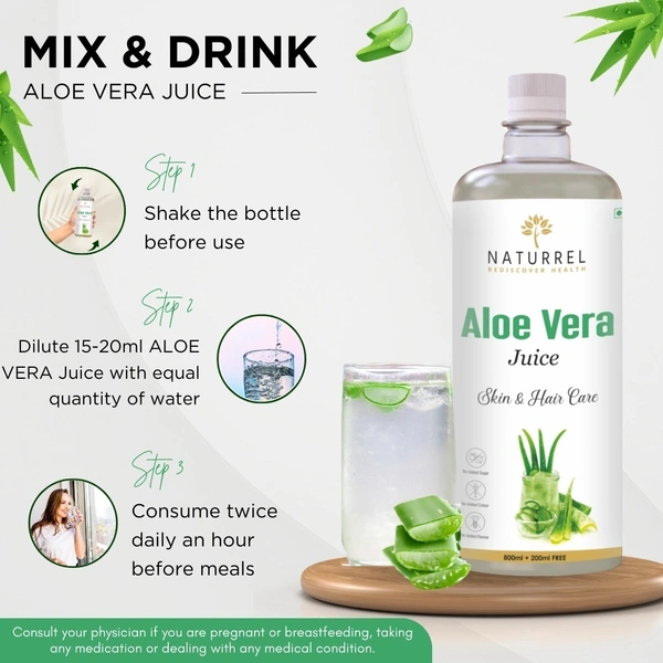 Naturrel NATURREL Aloevera Juice - 1L | Rejuvenates Skin & Hair| Made With Cold Pressed | Immunity Boosting | 100% Pure & Natural Juice | Pack of 1 - 1 Litre (Pack Of 1), 18 Months