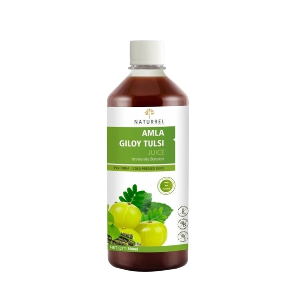 Naturrel NATURREL Amla, Giloy & Tulsi (3-in-1) Juice - 500ml + 500ml | Immunity Booster | Rich in Vitamin C | Ayurvedic Detox | 100% Pure & Natural Juice | Pack of 2 - 500ml + 500ml (Pack Of 2), 24 Months