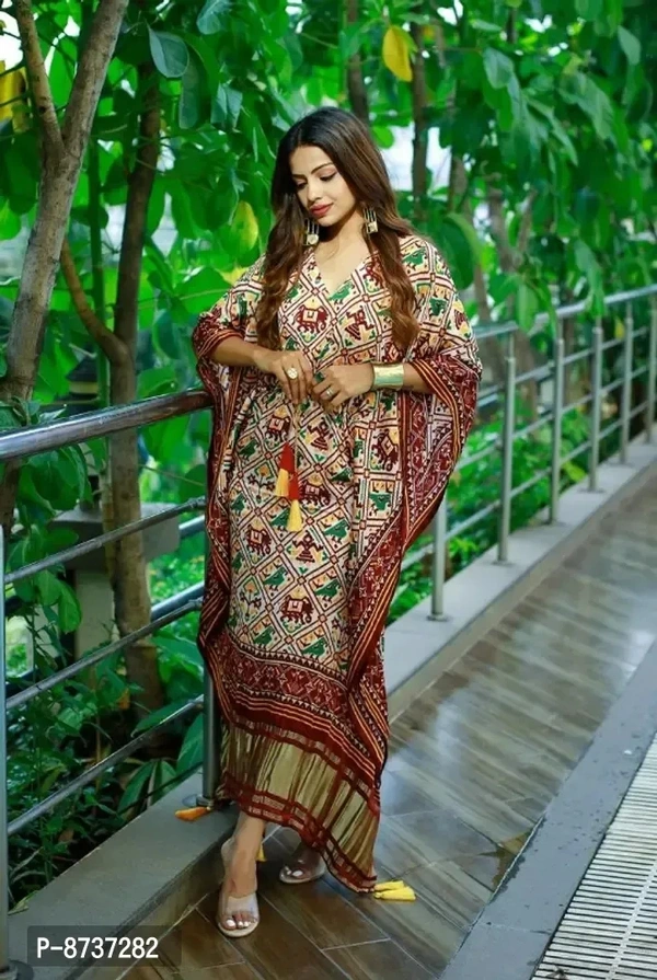 Elegant Satin Digial print With Dori Work Kaftan Style Kurta For Women