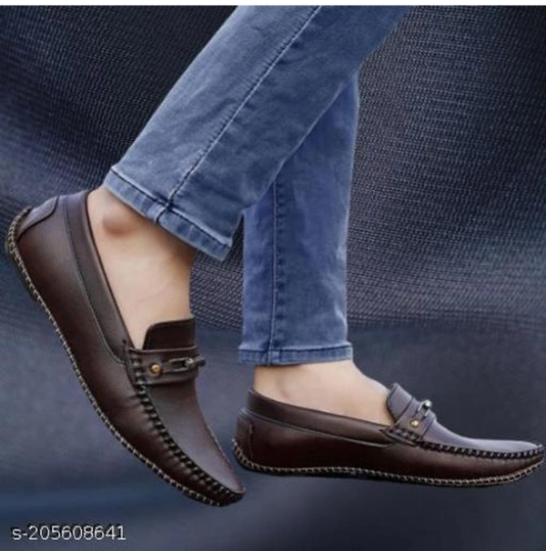 brown formal shoes for menName: brown formal shoes for menMaterial: Faux Leather/LeatheretteSole Material: RubberFastening: Slip OnToe Shape: Round ToeNet Quantity (N): 1Add a touch of sophistication to your footwear collection with our selection of brown loafers for men. These versatile shoes are perfect for both casual and dressy occasions, and are made from premium leather for a - IND8