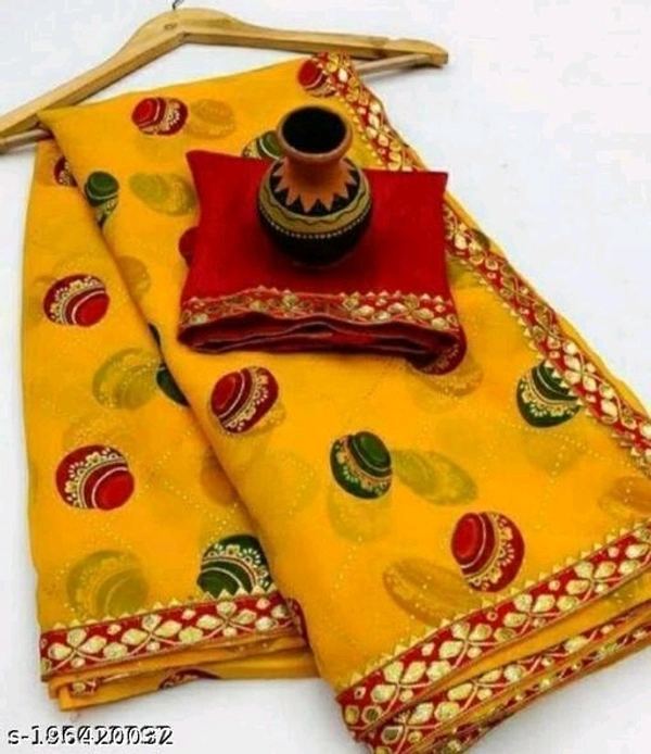 Upstyle  fancy georgette matka foil printed saree - Free Size