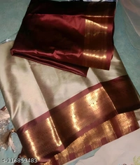 Upstyle  Mira Pattu Cotton Silk Saree with Blouse Piece  - Free Size, Heathered Gray