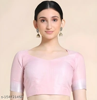 Upstyle  Linen Silver Zari Patta Saree With Lilen Blouse - Free Size, Sundown