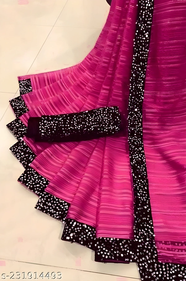Upstyle Womens Chiffon Embroidery Border Work Saree With Heavy Work Blouse Price - Carnation