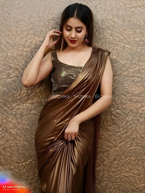 Upstyle  Designer Lycra  Saree With Blouse - Free size, Cafe Royale
