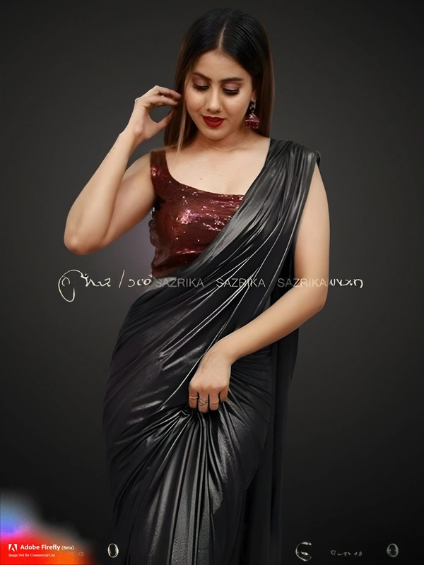 Upstyle  Designer Lycra  Saree With Blouse - Free size, Cafe Royale