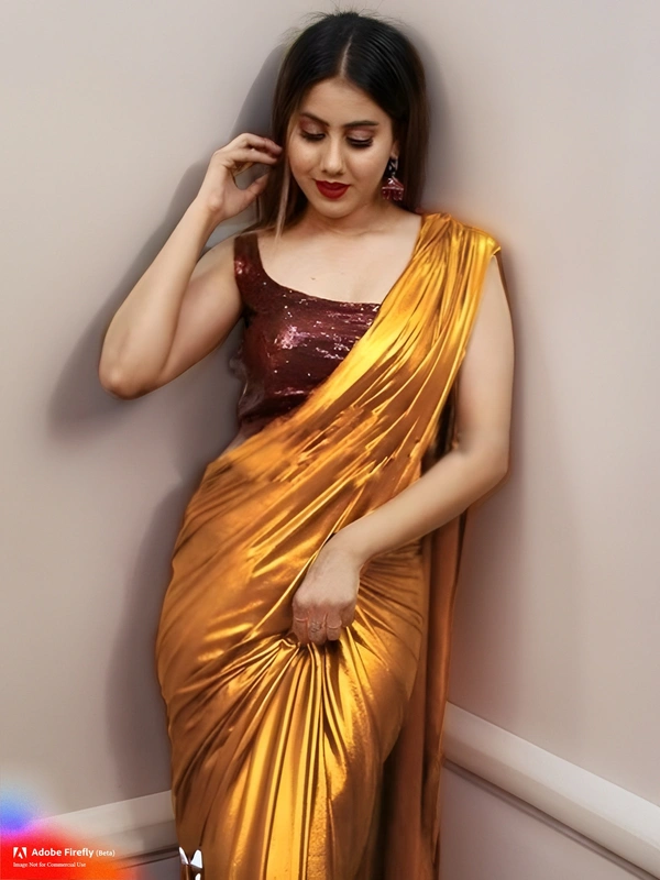 Upstyle  Designer Lycra  Saree With Blouse - Free size, Cafe Royale