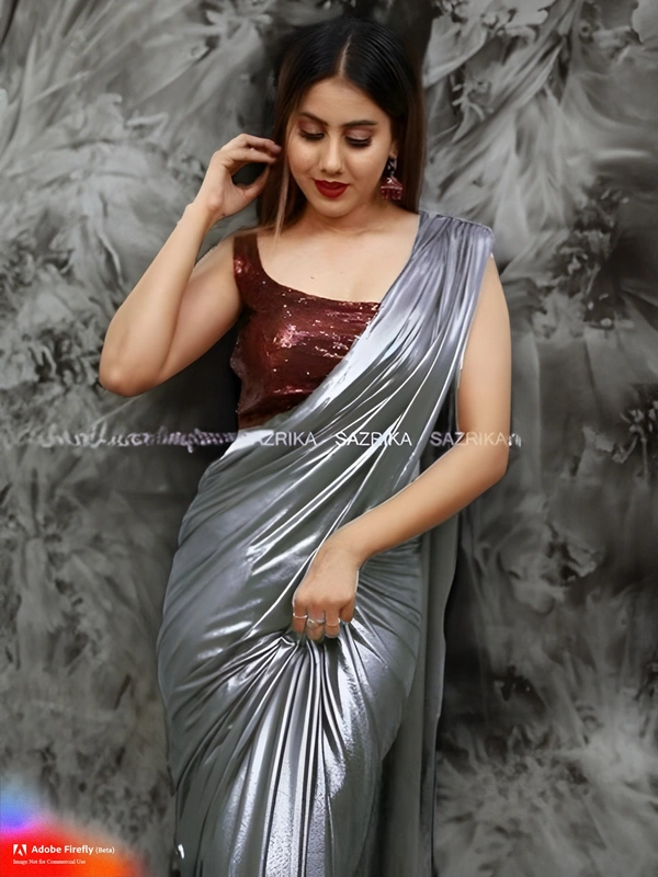 Upstyle  Designer Lycra  Saree With Blouse - Free size, Cafe Royale