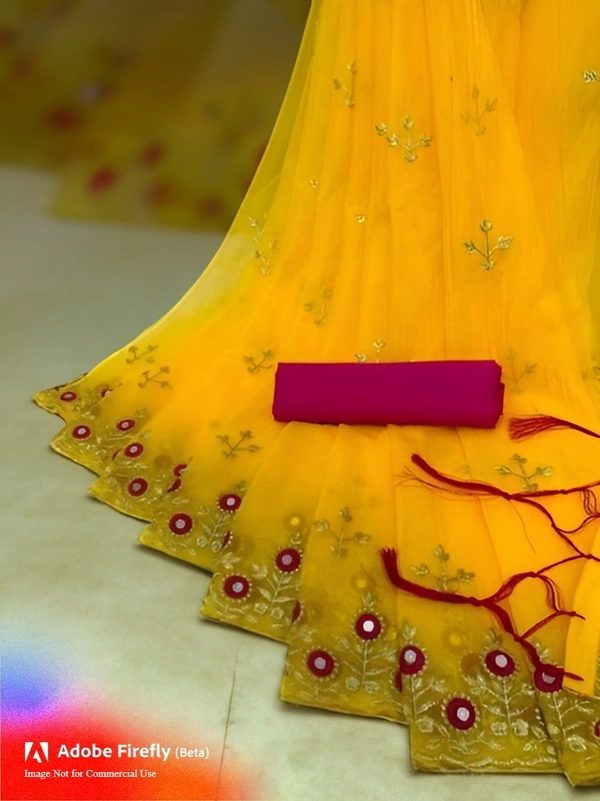 ORGANGA FABRIC NET SARI WITH UNSTITCH BLOUSE  - Saffron