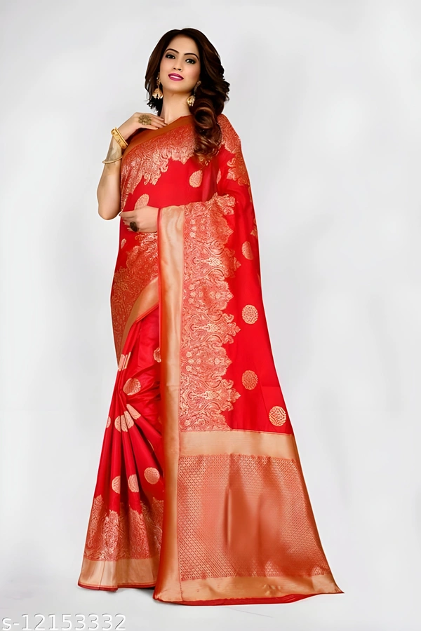 Banarasi Silk Jacquard Saree With Blouse Saree Fabric: Banarasi Silk - Free size, Red Orange