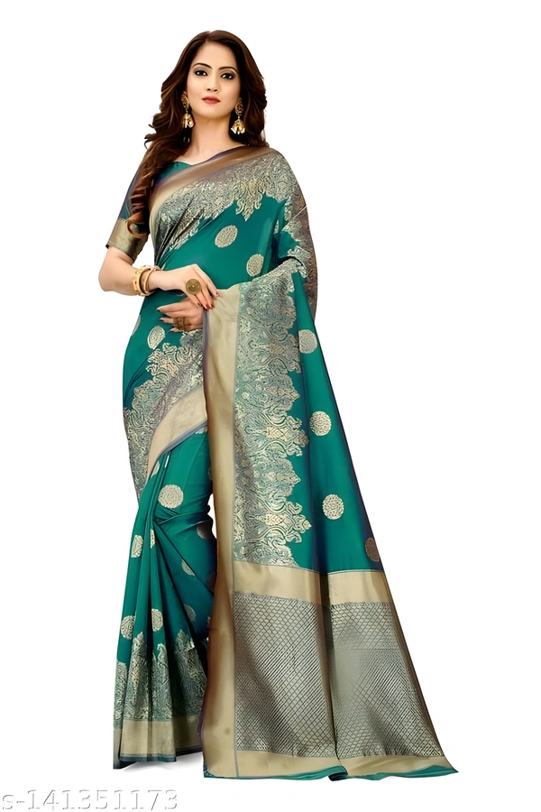 Banarasi Silk Jacquard Saree With Blouse Saree Fabric: Banarasi Silk - Eucalyptus