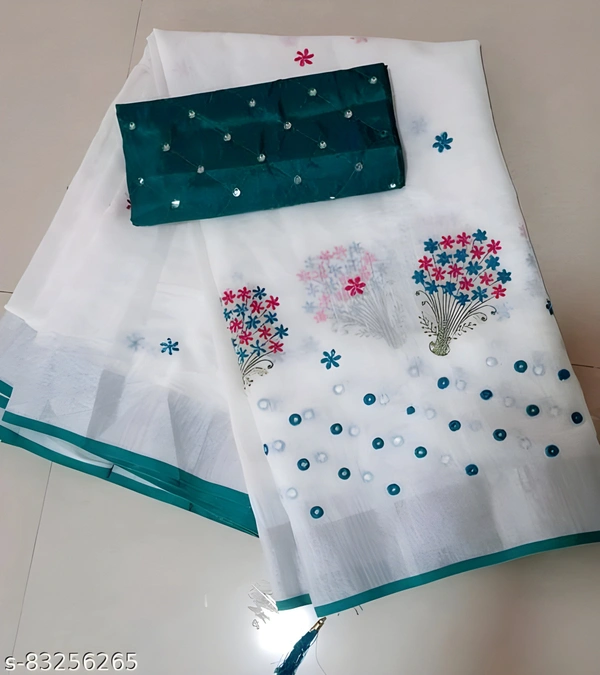 Taant Cotton Mirror Work Saree With Blouse - Goblin