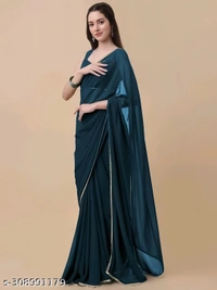 STORE HOUSE Morpich & Gold-Toned Pure Georgette Saree With Sequence Work Lace Border Saree - FREE SIZE