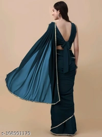 STORE HOUSE Morpich & Gold-Toned Pure Georgette Saree With Sequence Work Lace Border Saree - FREE SIZE