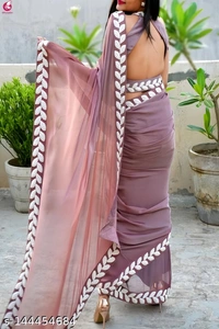 Nude Coloured Georgette Saree with lace border & Blouse - FREE SIZE