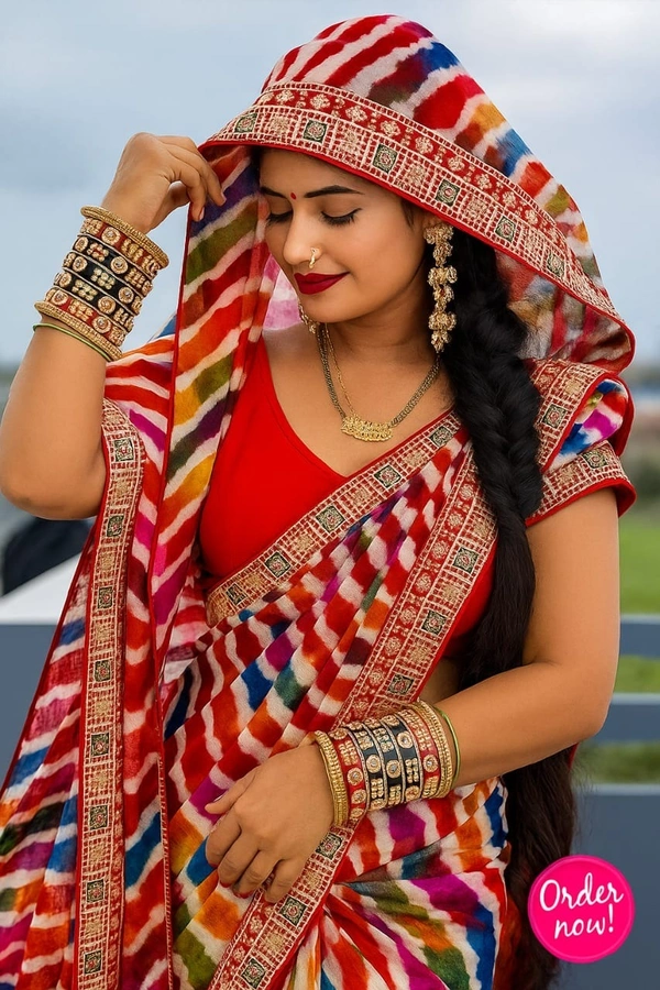 2025 trending Bandhani saree with separate blouse piece   - FREE SIZE, FREE