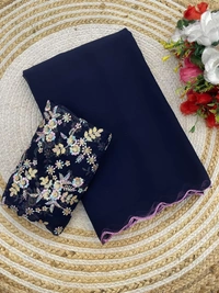Elegant Light Green Saree with Floral Embroidery - FREE