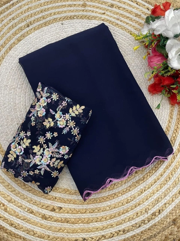 Elegant Light Green Saree with Floral Embroidery - FREE
