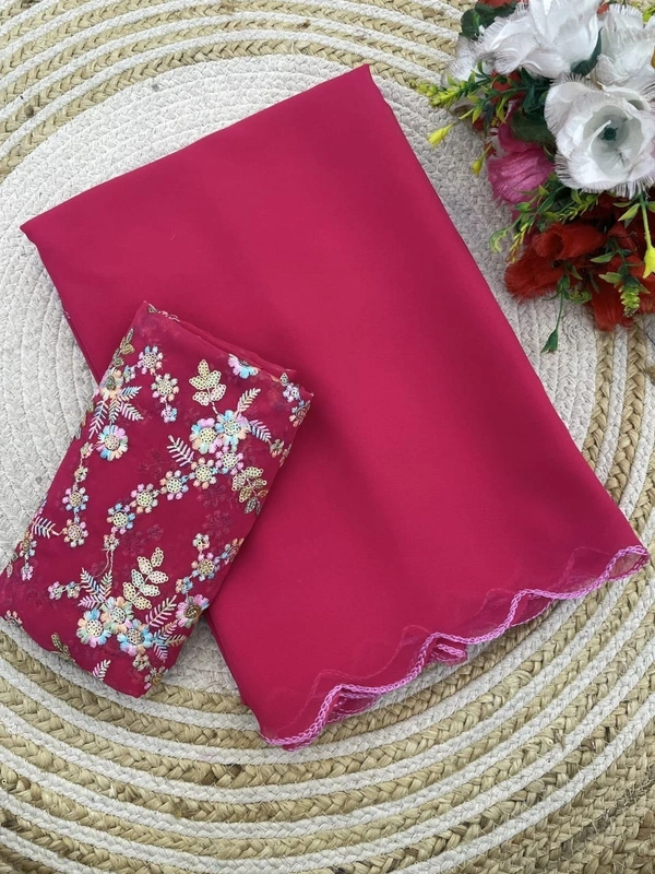 Elegant Light Green Saree with Floral Embroidery - FREE