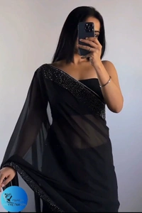 Elegant Black Designer Saree with Sparkling Border - FREE