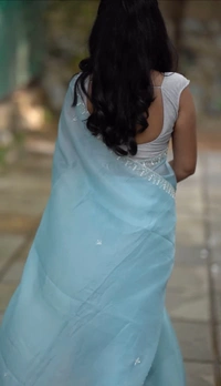 Ethereal Sky Blue Chiffon Saree with Delicate Embroidery - FREE