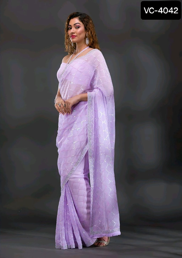 Lavender Elegance: The Diamond-Embellished Saree - Free