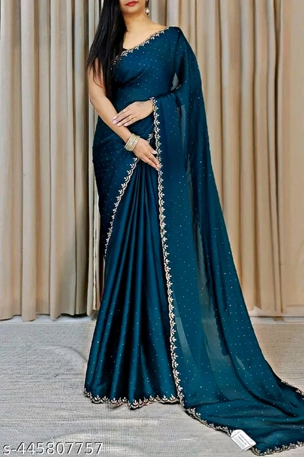 chiffon satin silk saree diamond siroski work - FREE SIZE, FREE
