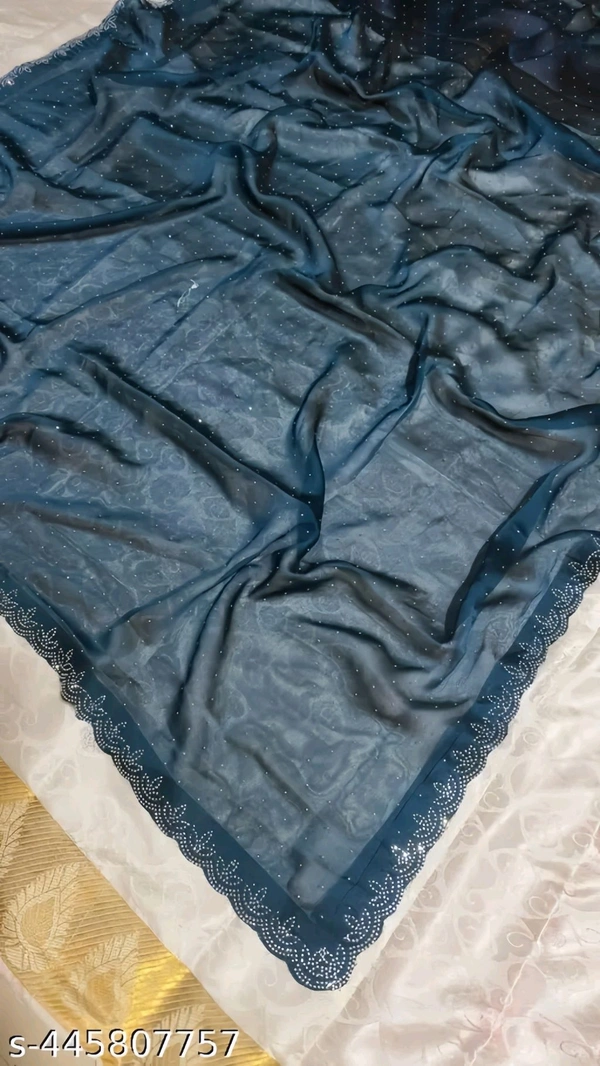 chiffon satin silk saree diamond siroski work - FREE SIZE, FREE