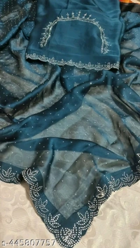 chiffon satin silk saree diamond siroski work - FREE SIZE, FREE