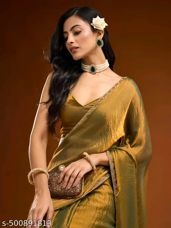 Golden Silk Party Wear Saree for Women – Elegant Designer Saree for Festive & Wedding Look" - FREE SIZE, FREE