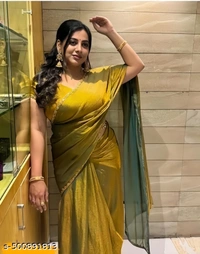 Golden Silk Party Wear Saree for Women – Elegant Designer Saree for Festive & Wedding Look" - FREE SIZE, FREE