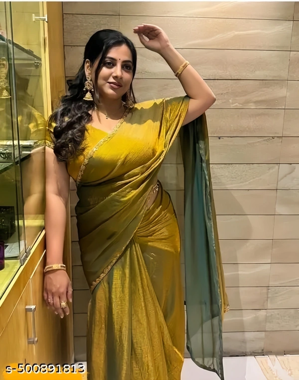 Golden Silk Party Wear Saree for Women – Elegant Designer Saree for Festive & Wedding Look" - FREE SIZE, FREE