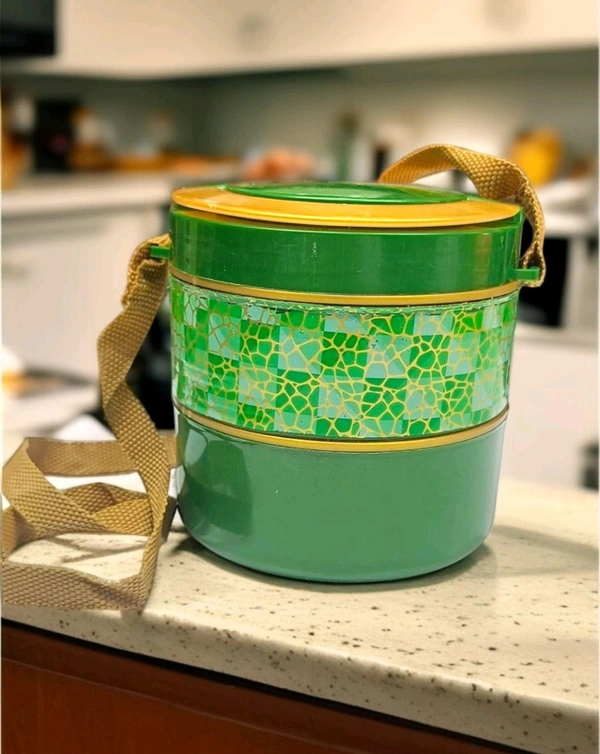Premium Insulated Lunch Box - Stylish Green Mosaic Design with Carry Strap - Green Leaf