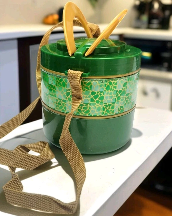Premium Insulated Lunch Box - Stylish Green Mosaic Design with Carry Strap - Green Leaf